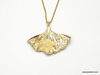 Collier pendentif feuille de gingko feuille d'or trempée en or 18 carats. Vrai Gink 2