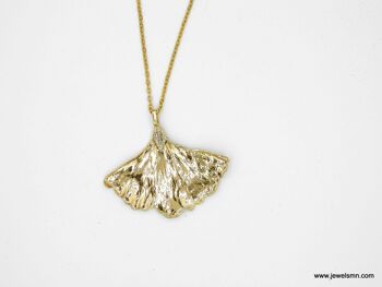 Collier pendentif feuille de gingko feuille d'or trempée en or 18 carats. Vrai Gink 4