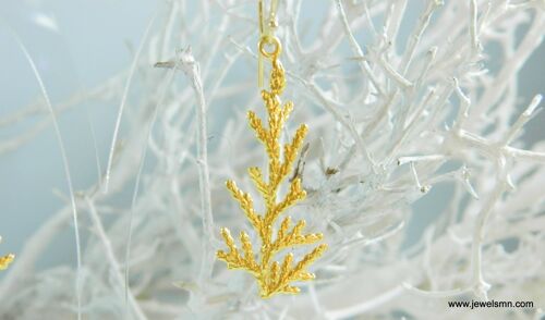 Botanical Dangle earrings for women Real Cypress 14kGold
