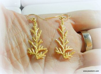 Boucles d'oreilles Botanical Dangle pour femmes Real Cypress 14kGold 2