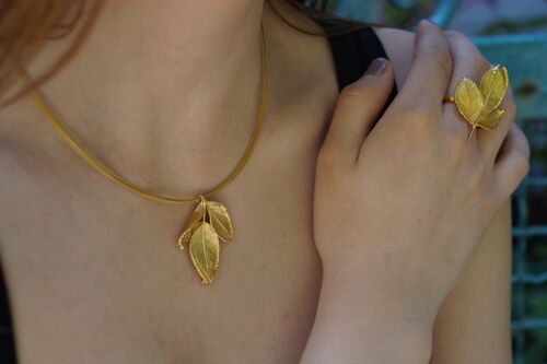 Bridal Jewelry SET 14k Gold on sterling silver, Rose Leaf
