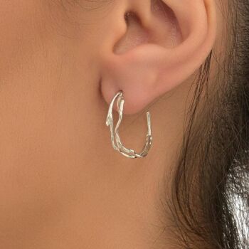 Boucles d'oreilles créoles brindilles en argent sterling pour hommes et femmes. 2