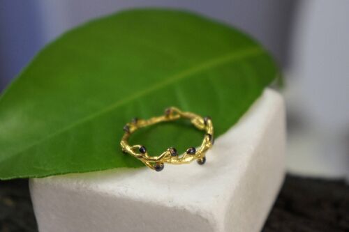 Sterling silver Branch ring with buds. Mimosa pudica twig ba