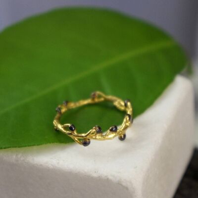 Sterling silver Branch ring with buds. Mimosa pudica twig ba