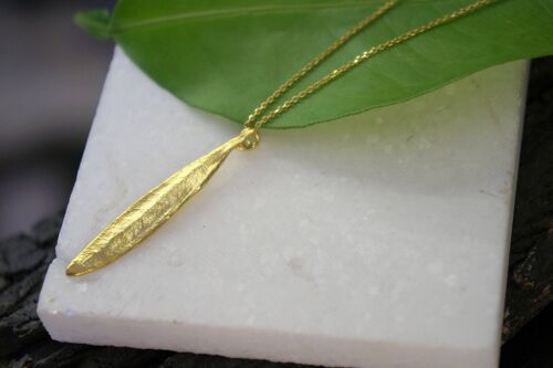 Solid Gold chain necklace, Real Gold Olive leaf Pendant