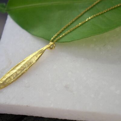 Collier chaîne en or massif, pendentif feuille d'olivier en or véritable