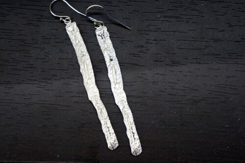 Sterling silver statement Tree bark Long Dangle Earrings.