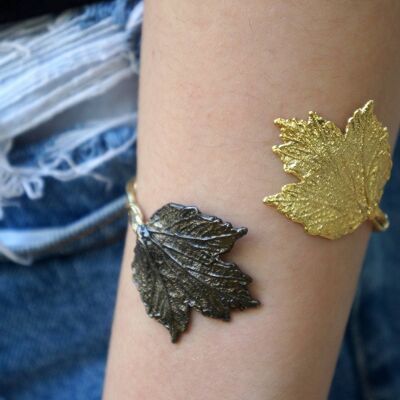 Adjustable Leaf cuff Bracelet made of sterling recycled