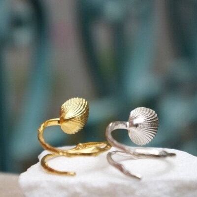 Sterling Silver real Shell Ring,Summer Jewelry, Gold plated