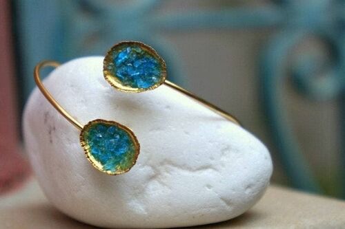 Arm cuff Gold Limpet Bracelet with sky blue Raw Murano.