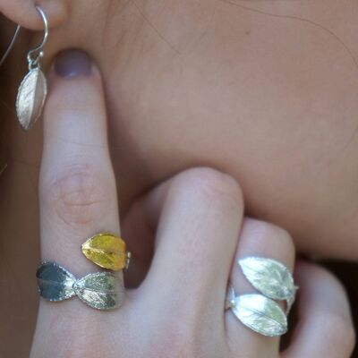 Adjustable Rose Leaf Silver Ring Goldplated or Silver