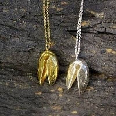 Solid gold Pistachio nut Pendant necklace. Mother Nature