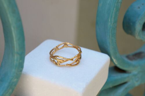 Solid Gold Jasmine Twig Ring 9K, 14K Or 18K Gold