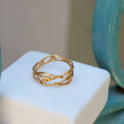 Solid Gold Jasmine Twig Ring 9K, 14K Or 18K Gold