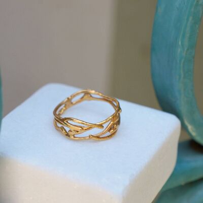 Jasmin-Zweigring aus massivem Gold 9K, 14K oder 18K Gold