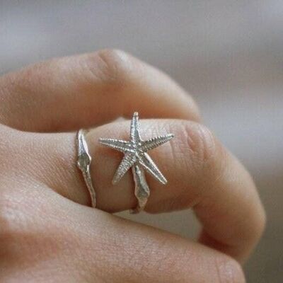 Anillo ajustable de plata de ley con estrella de mar