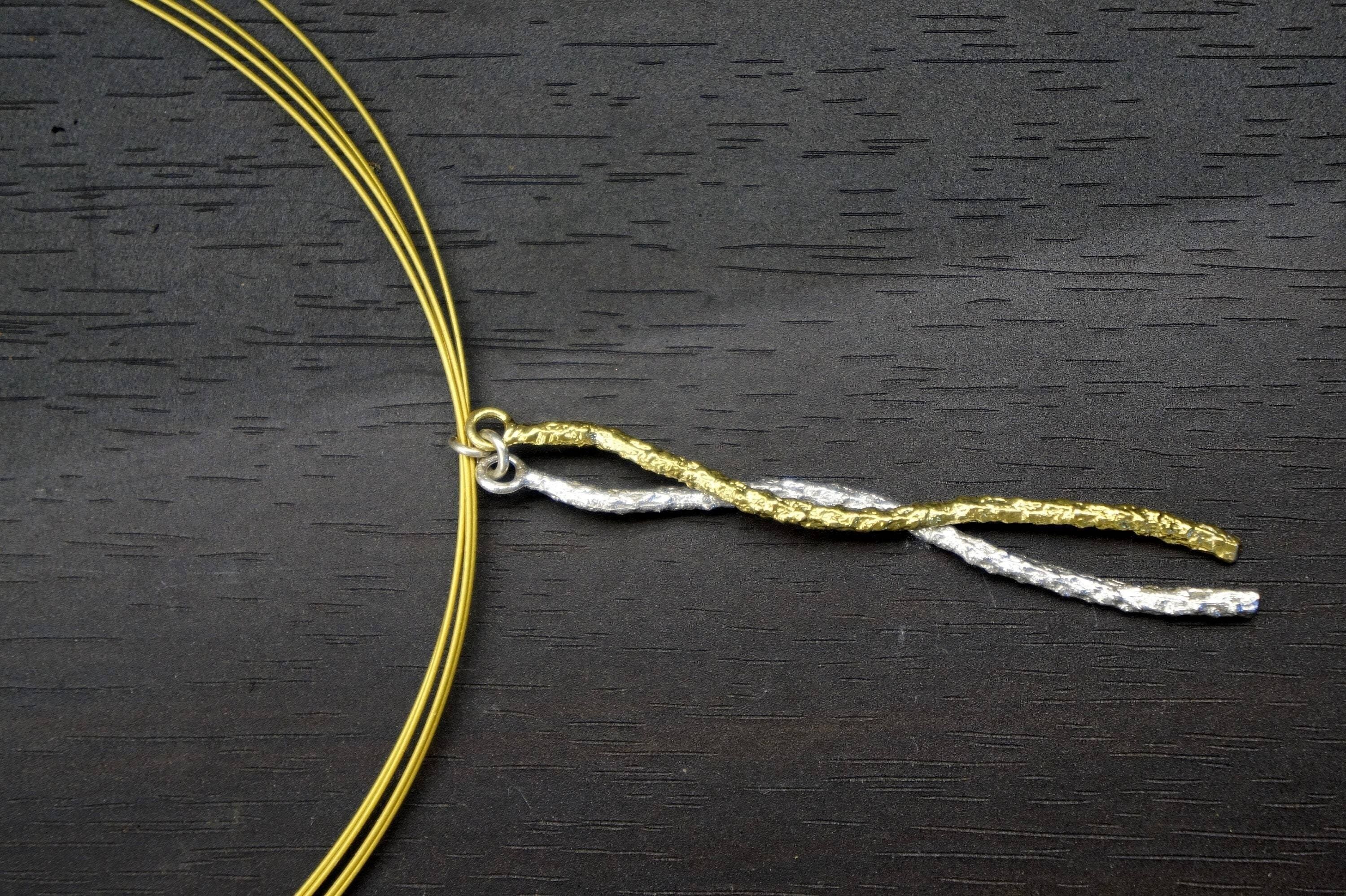 Sterling silver boho Necklace. Real Pine tree branch, Two to