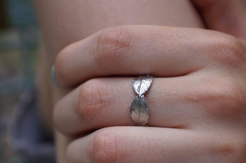 Sterling silver Rose plant Leaf Ring by Mother Nature jewelr