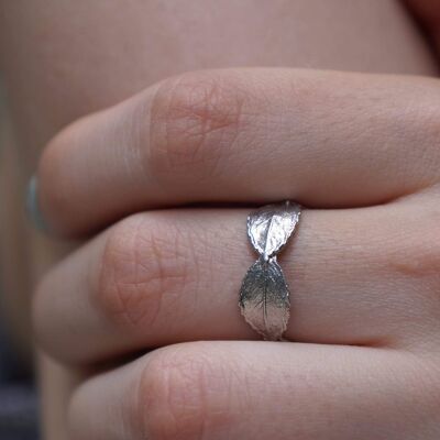 Sterling silver Rose plant Leaf Ring by Mother Nature jewelr