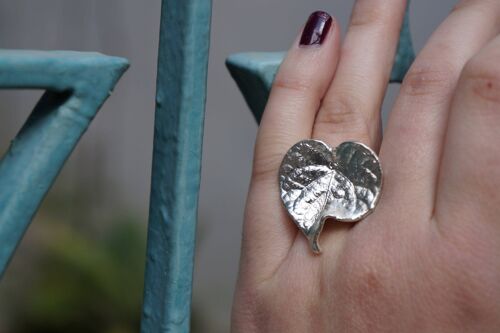 Nature Real Bell Flower Leaf Ring, Sterling Silver 925 Wide x