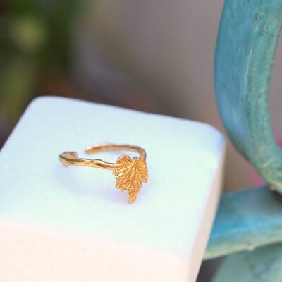 Solid gold ring (9k) with Twig and Vine Leaf. Adjustable or fix sized (Yellow - White gold)
