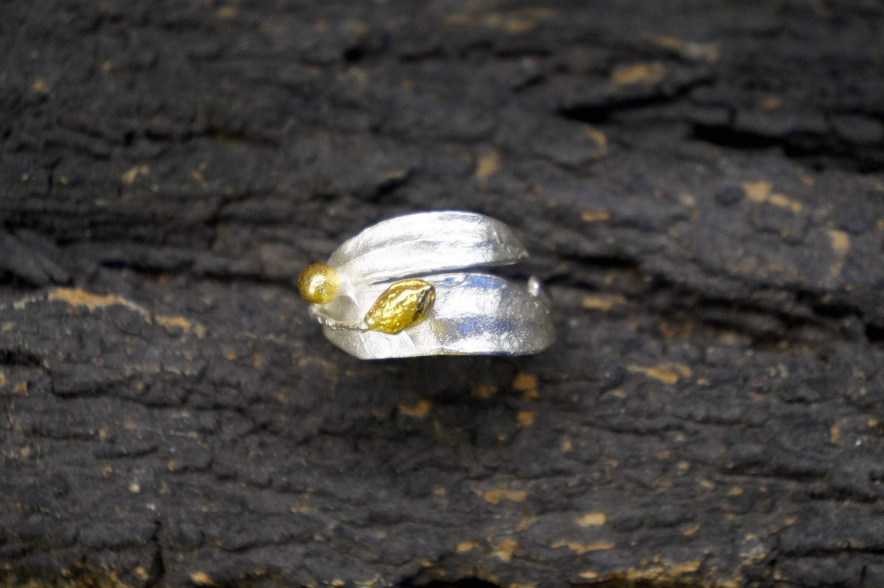 Statement-Ring aus Sterlingsilber mit Olivenblatt und Olivenzweig R