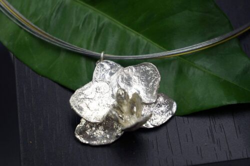 Real Silver Orchid Necklace for Women casting in sterling si