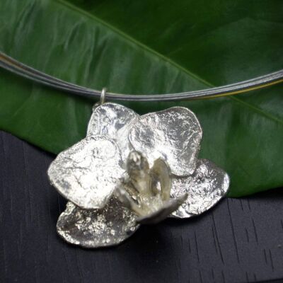 Echte Silber Orchideen Halskette für Frauen in Sterling si . gegossen