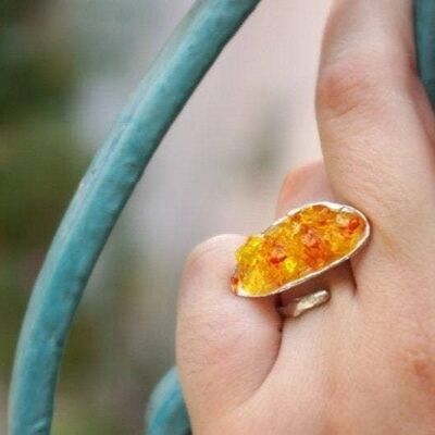 Bague Coquille de Moule en Argent Massif, Bague en Verre de Murano Goldpla