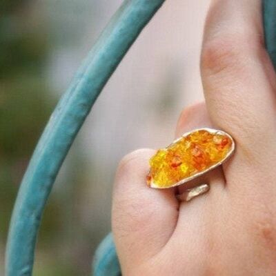 Sterling Silver Mussel Shell Ring, Murano Glass Ring Goldpla