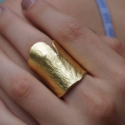 Ginkgo ring, Goldplated Real leaf in sterling Silver.