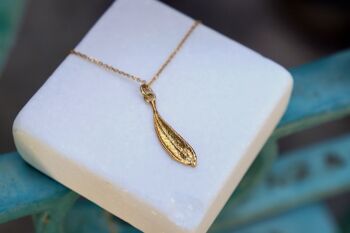 Petit pendentif feuille d'olivier en or avec collier chaîne, or massif 3