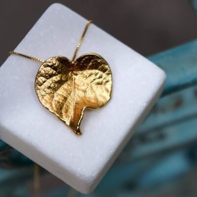 Collar de oro con hoja de flor de campana, oro de 14 k en plata de ley