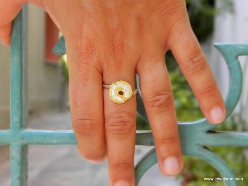 Silver gold leaf spiral disc and branch ring,