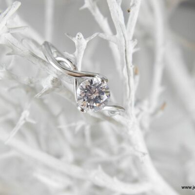 Bague de promesse, bague solitaire, fiançailles en argent sterling inf