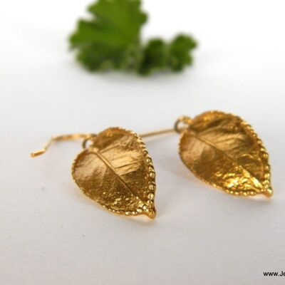 Solid Gold Dangle & Drop Leaf Earrings for Women, Real Rose
