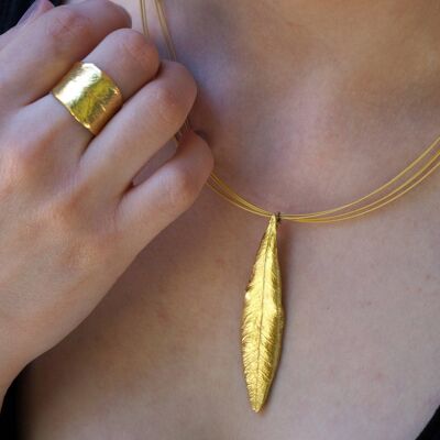 Collar de hoja de olivo real de oro de 14 k con plata esterlina para