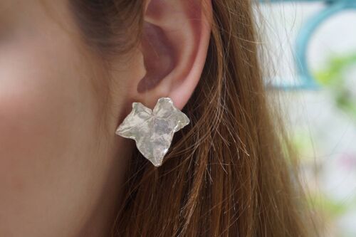 Ivy leaf stud Earrings for Women,  Sterling Silver.