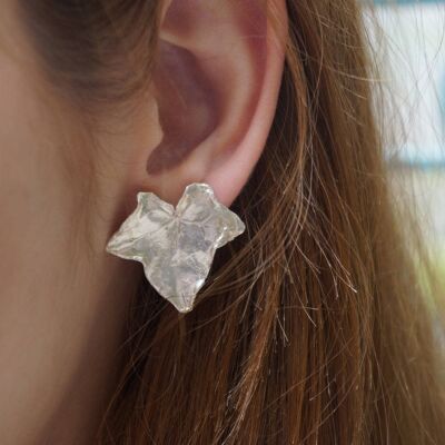 Ivy leaf stud Earrings for Women,  Sterling Silver.