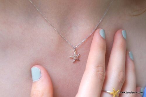 Real Tiny starfish necklace on sterling silver. Starfish Sym