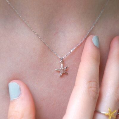 Real Tiny starfish necklace on sterling silver. Starfish Sym