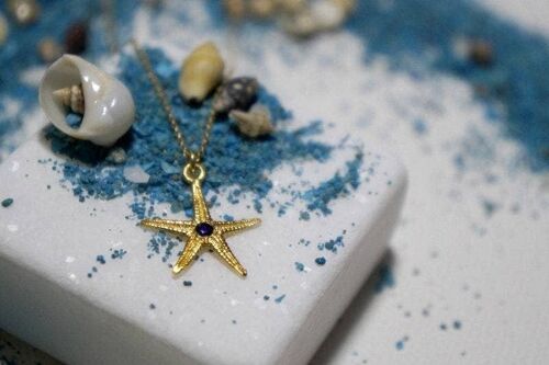 Gold Starfish Pendant With Zircon, Starfish Necklace, 14k