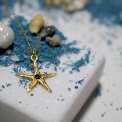 Gold Starfish Pendant With Zircon, Starfish Necklace, 14k