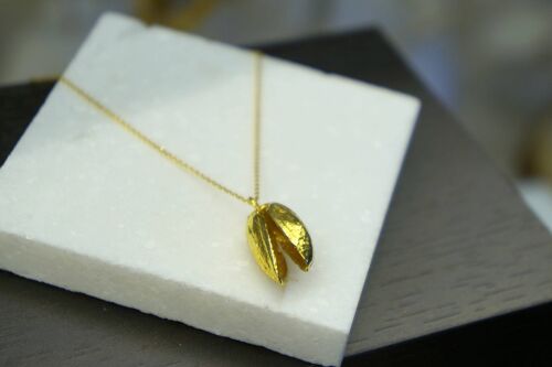 Pressed flower necklace Sterling silver, Goldplated Real Pis