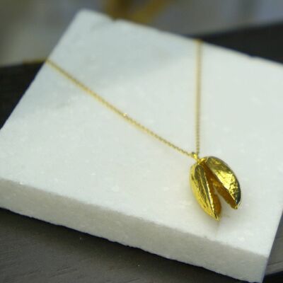 Pressed flower necklace Sterling silver, Goldplated Real Pis