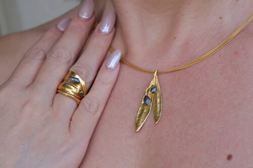 Olive Leaves necklace 14k Gold and Black Rhodium on Sterling