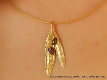 Collier Feuilles d'Olivier Or 14k et Rhodium Noir sur Sterling 4