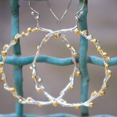 Hoop Earrings sterling Silver mimosa pudica Twig with Gold b