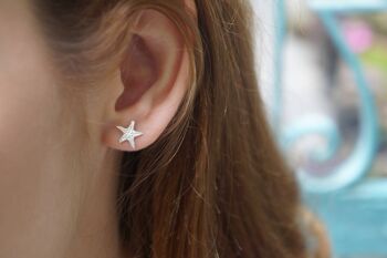 Boucles d'oreilles véritables étoiles de mer en argent sterling. 2