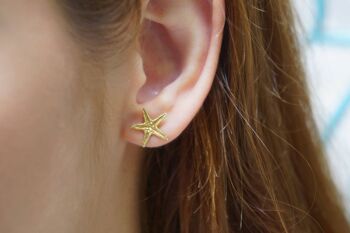 Boucles d'oreilles véritables étoiles de mer en argent sterling. 3